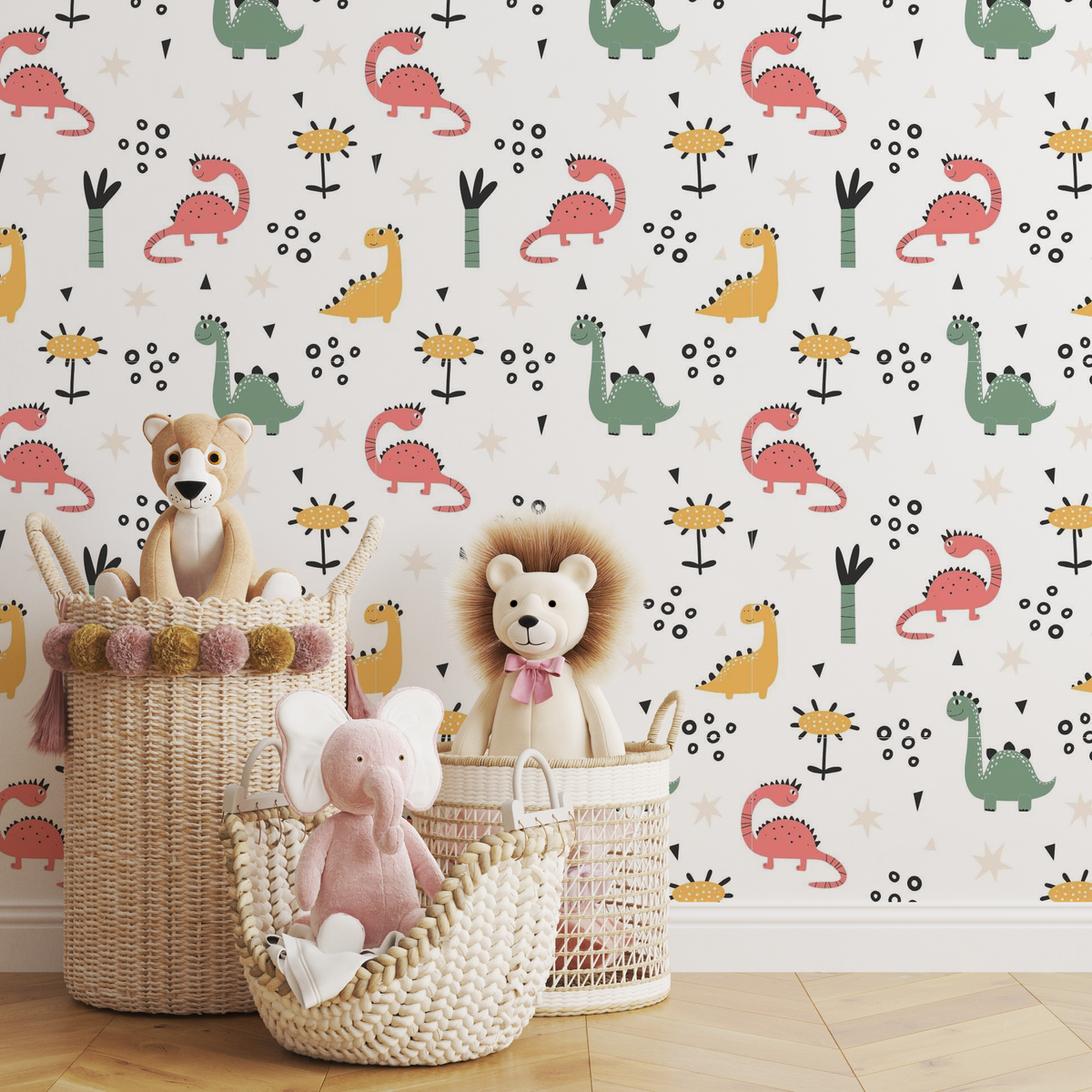 Dino With Flower  Wall Paper